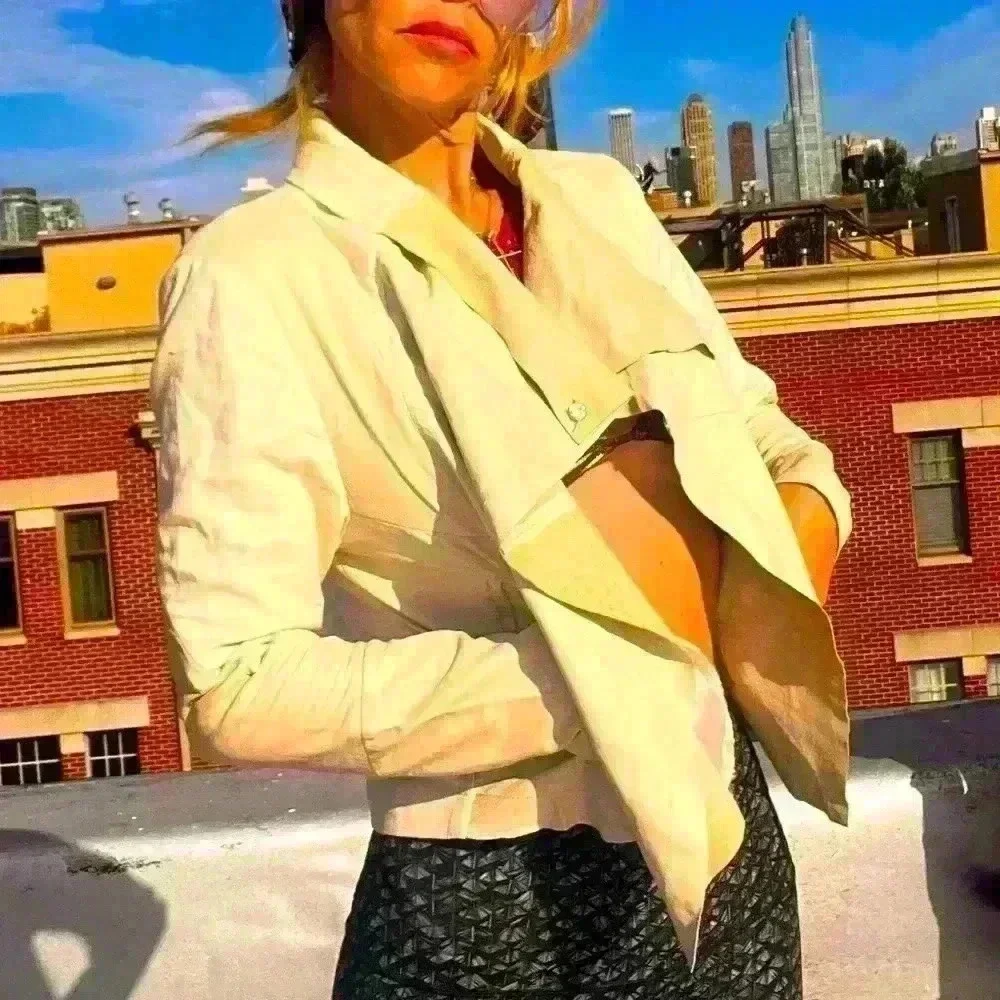 VEDA linen cream leather medium Woman Leather Jacket coat medium retails $998